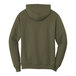 A back view of a olive drab green Port & Company core fleece pullover hoodie.