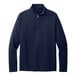 A Port Authority navy blue quarter-zip sweatshirt.
