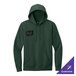 A forest green unisex fleece hoodie sweatshirt with a customizable patch on the chest.