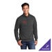 A dark heather gray unisex quarter-zip pullover sweatshirt in extra large, made from a cotton/poly blend, with customizable text on the chest.