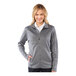A woman wearing a gray Edwards fleece full-zip jacket.