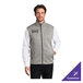 A gray heather unisex fleece sweater vest with a zip front and customizable logo on the chest.