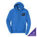 A royal blue unisex pullover hoodie sweatshirt with a front pocket and a small customizable graphic on the chest.