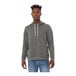 A man wearing a deep heather Bella + Canvas pullover hoodie.