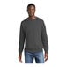 An extra large unisex Port & Company charcoal core fleece crewneck sweatshirt. A man wearing a grey sweater.