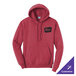 A heather red unisex pullover hoodie sweatshirt with a front pocket and a customizable design on the chest.