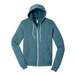 A Bella + Canvas unisex teal full-zip hoodie.