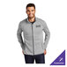 A gray heather unisex fleece sweater jacket in extra large size with a customizable logo on the chest.