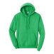 A clover green Port & Company sweatshirt with a hood.