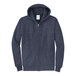 A Port & Company heather navy full-zip hoodie sweatshirt.