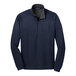 A Port Authority navy and iron gray quarter-zip pullover sweater with vertical texture.
