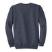 A back view of a navy blue heather sweatshirt.