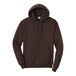 A dark chocolate brown Port & Company pullover hoodie.