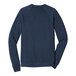 A heather navy Bella + Canvas sweatshirt with long blue raglan sleeves. The front has a white logo.
