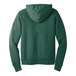 A close-up of a Bella + Canvas heather forest green hoodie hood.