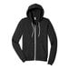 A black Bella + Canvas full-zip hoodie with a white zipper.