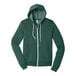 A Bella + Canvas heather forest green zip up hoodie.