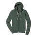 A Bella + Canvas military green zip up hoodie.