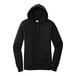 A black Port & Company fleece pullover hoodie with a hood.