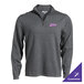 A unisex smoke heather quarter-zip sweater in extra large with a customizable logo on the chest.