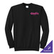 A black crewneck sweatshirt with "dave's Ice Cream" printed in pink on the left chest.