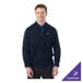 A navy unisex full-zip sweater jacket in an extra large size, made from an acrylic and nylon blend, with customizable embroidery on the chest.