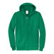 A Port & Company kelly green zip up hoodie.