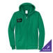 A kelly green full-zip hoodie sweatshirt with a small 'Best' graphic on the left chest and a customizable option.