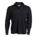 A navy quarter-zip sweater with long sleeves and a zipper.