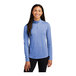 A woman wearing a Sport-Tek blue long sleeve pullover.