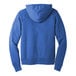 A Bella + Canvas heather blue pullover hoodie with a hood.