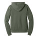 A military green Bella + Canvas pullover hoodie sweatshirt with a hood.
