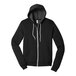 A black zip up hoodie with a white zipper.