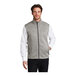 A man wearing a gray fleece Port Authority sweater vest with a zipper.