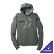 A deep heather gray unisex pullover hoodie sweatshirt with a front pocket and white drawstrings, featuring a customizable logo on the chest.