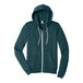 A Bella + Canvas unisex Atlantic blue full-zip hoodie.