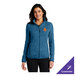 A women's medium blue heather fleece sweater jacket with a customizable logo on the chest.