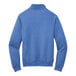 A Port & Company heather royal blue quarter-zip sweatshirt with long sleeves and a zipper.