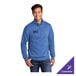 A blue unisex quarter-zip pullover sweatshirt with customizable text on the chest.