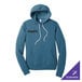 A heather deep teal unisex pullover hoodie sweatshirt with a front pocket and white drawstrings, featuring a customizable logo on the chest.