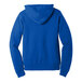 A close-up of a Bella + Canvas unisex blue sponge fleece pullover hoodie.