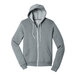 A grey zip up Bella + Canvas hoodie.