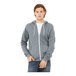 A man wearing a Bella + Canvas grey zip up hoodie.