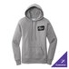 A women's large athletic heather gray fleece pullover hoodie sweatshirt with a front pocket and customizable logo on the chest.