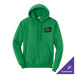 A kelly green unisex pullover hoodie sweatshirt with a front pocket and customizable design, shown in extra large size.