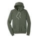 A military green Bella Canvas Sponge Fleece pullover sweatshirt with white strings.