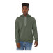 A man wearing a military green Bella + Canvas pullover hoodie.