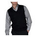 A unisex black jersey knit acrylic vest in extra small size, worn over a dress shirt.