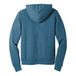 A close-up of a Bella + Canvas unisex heather deep teal pullover hoodie's hood.