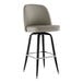 A Lancaster Table & Seating black barstool with a gray vinyl seat.